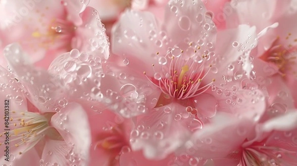 Fototapeta Glistening Raindrops on Cherry Blossom Petals A Captivating Symbol of Freshness and Revival