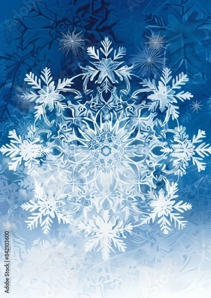 Fototapeta Intricate Snowflake Design on Blue Background, Winter Holiday Concept