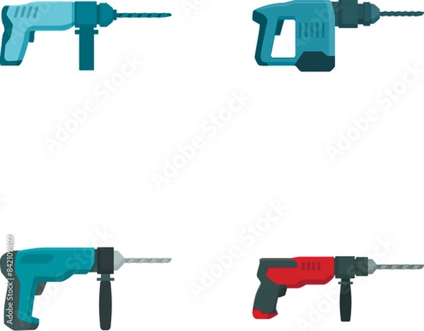 Fototapeta Vector icons depicting four different electric drills in a flat design style