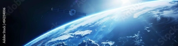 Fototapeta Observing Earth from a satellite in space using sunlight signifies progress in space technology for astronomy and planetary exploration, demonstrating advancements in understanding our universe