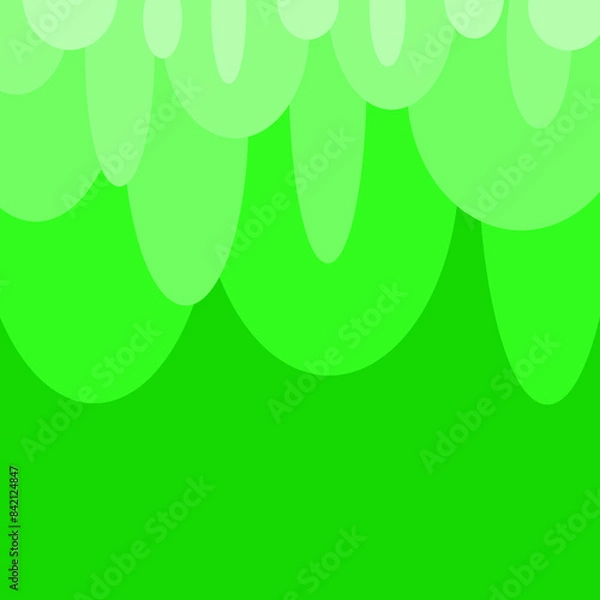 Fototapeta Green circles and ovals falling from the top of green background
