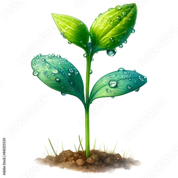 Fototapeta Seedling and Sprout Illustrations, various stages of seedling and sprout growth in different containers.

