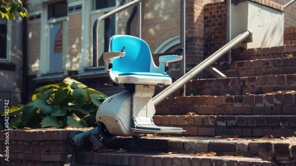 Obraz Outdoor stairlift emphasizes the importance of outdoor accessibility, providing a reliable and convenient way for elderly or disabled individuals to navigate steps safely.