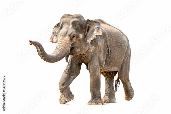 Obraz An asian elephant walking, trunk raised.