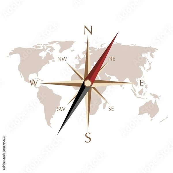 Fototapeta map and compass vector