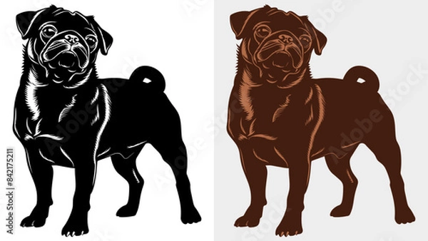 Fototapeta Pug Portrait Silhouette in 2-Color
