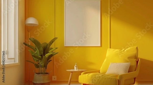Obraz Frame mockup, ISO A paper size. Living room wall poster mockup. Interior mockup with house background. Modern interior design. 