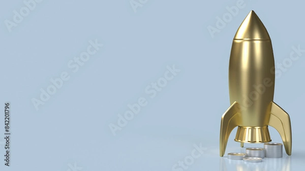 Fototapeta The gold Rocket and coins  for Business concept 3d rendering.