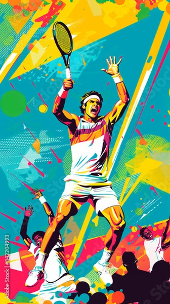 Fototapeta Dynamic Tennis Action in Pop Art Style with Vibrant Energy