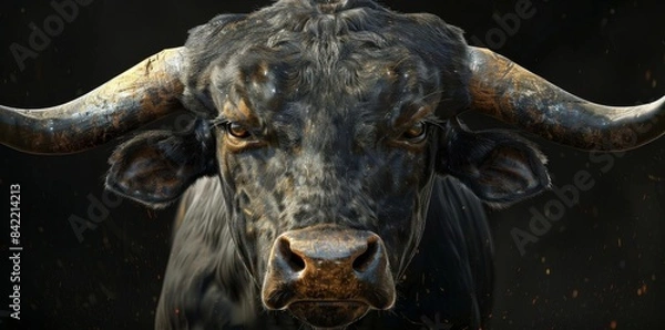 Fototapeta Powerful Bull's Head in Livestock Setting