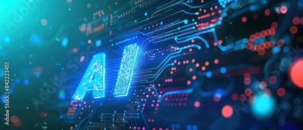 Fototapeta AI atmosphere that reflects innovation and artificial intelligence, blue background