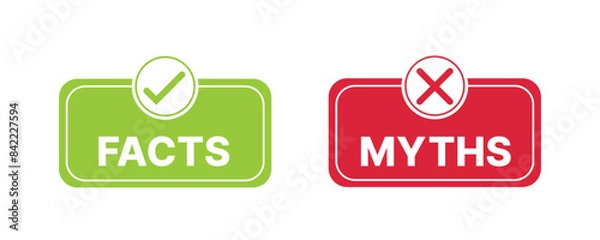 Fototapeta Facts vs myths icon like instant message. Concept of red and green x and checkmark or true or false and yes or no symbol. Flat outline trend modern logotype graphic design isolated on white background