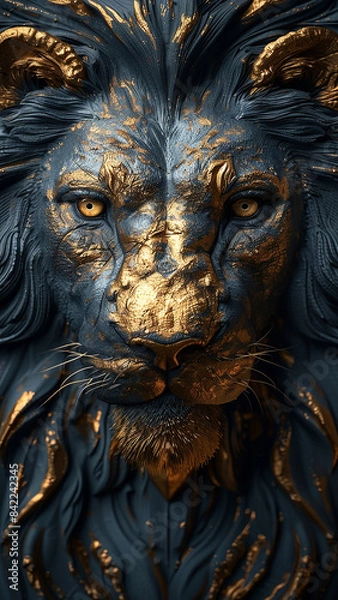 Fototapeta 3d rendered logo of a lion illustrated on black background made with generative AI