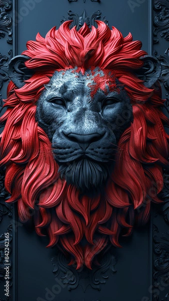 Fototapeta 3d rendered logo of a lion illustrated on black background made with generative AI