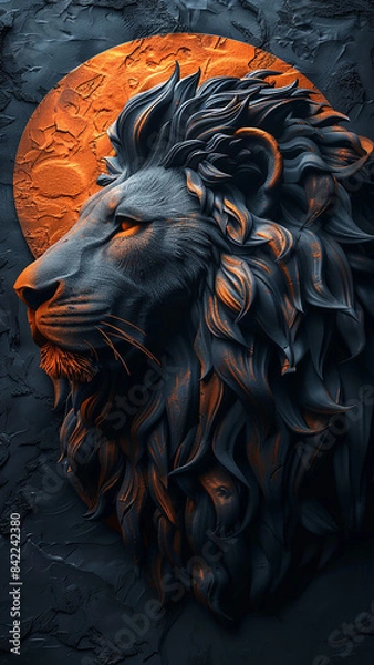 Fototapeta 3d rendered logo of a lion illustrated on black background made with generative AI