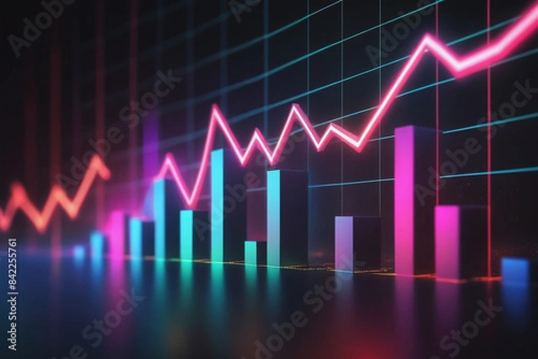 Fototapeta Stock market 3D graph background. Global Stock market futuristic graph design concept. Cryptocurrency background. AI generated