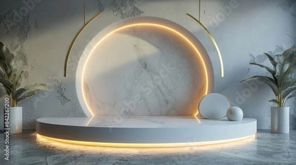 Fototapeta Mock up abstract winner podium room, 3d render, 3d illustration