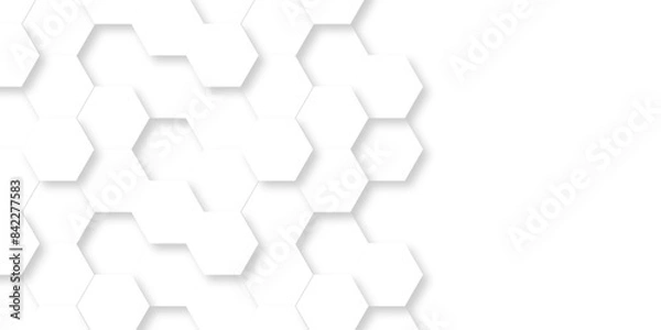 Obraz Abstract pattern with hexagonal white and gray technology line paper background. Hexagonal 3d vector grid tile and mosaic structure mess cell. white and gray hexagon honeycomb geometric copy space.