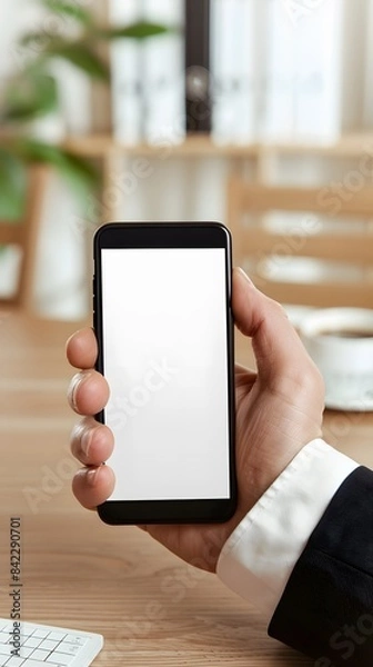 Fototapeta hand holding phone with blank white screen for mock up