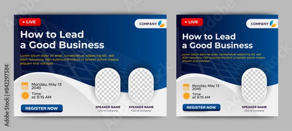 Fototapeta Annual Business Conference live webinar banner invitation and social media post template. Business webinar invitation design. Vector
