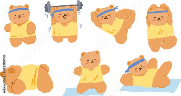 Obraz Cute Teddy Bear Doodle Illustration Vector Set