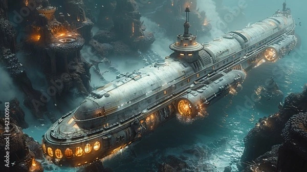 Obraz Underwater scene with submarine