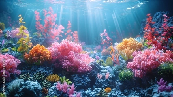 Fototapeta Colorful corals under the sea background