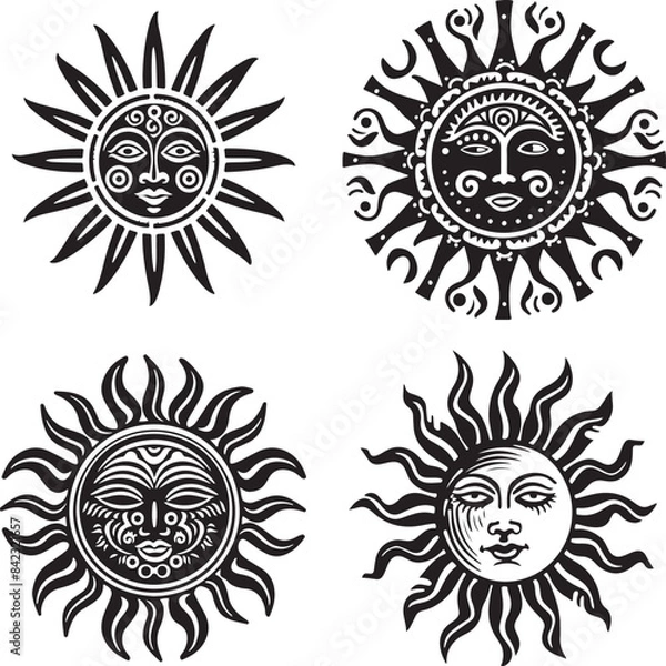 Obraz Collection of sun face doodle sketch image Pro Vector 