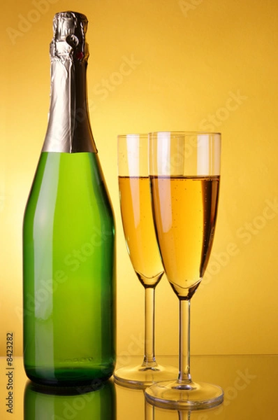 Fototapeta Bottle and glasses of champagne