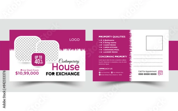 Fototapeta Modern Creative Real estate post card design vector template.