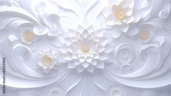 Fototapeta Mandala abstract meditating serenely on a lotus flower, Serene paper mandala atop a blooming lotus, perfect for meditation and mindfulness themes