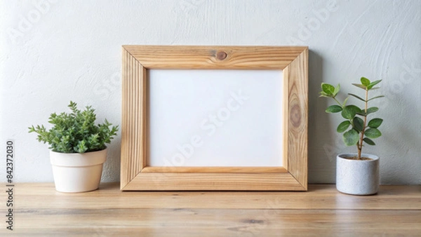 Fototapeta Isolated empty rectangular wooden photo frame in hq scale