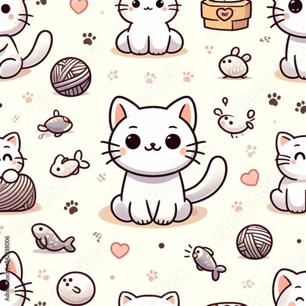 Obraz seamless pattern with cats generative AI