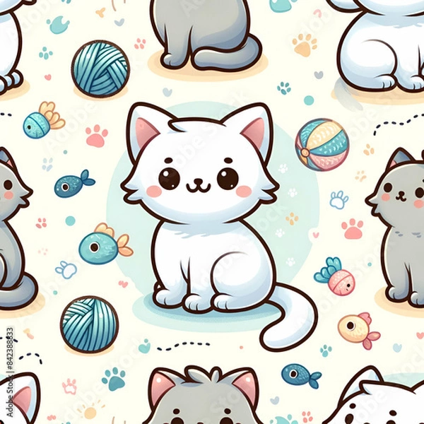 Obraz seamless pattern with cats and mouse generative AI
