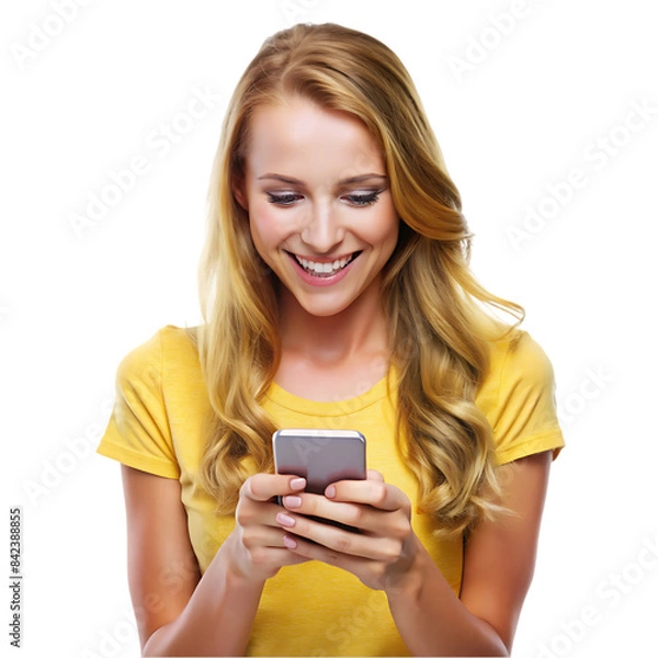 Obraz happy young woman using smart phone transparent background