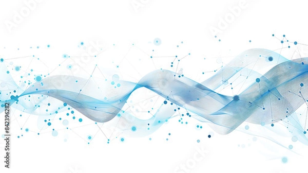 Fototapeta Illustration of abstract medical technology with interconnected nodes and lines, representing digital health data flow in soothing blue and white tones.