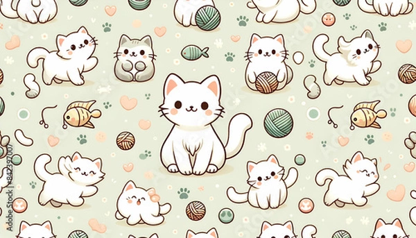 Obraz seamless pattern with cats generative AI
