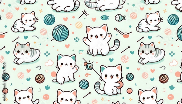 Obraz seamless pattern with cats generative AI