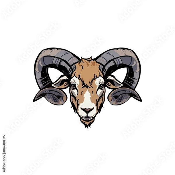Fototapeta sheep's head with curved horns, created by ai generated