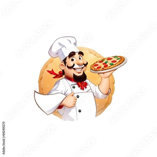 Fototapeta pizza chef cartoon character with pizza, created by ai generated