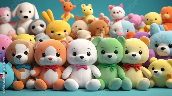 Fototapeta Immersing in the world of jolly plush buddies, where every squeeze and snuggle brings forth giggles and giggles of joy, Generative AI