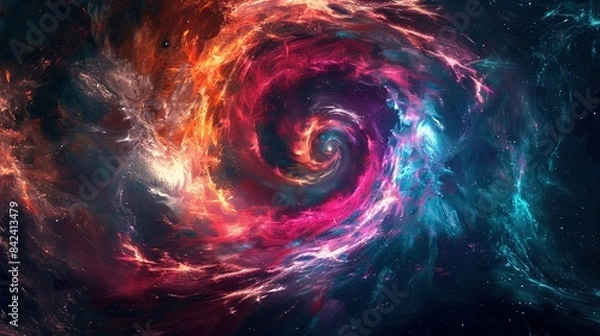 Fototapeta Colorful vortex energy, cosmic spiral waves, and multicolor swirl explosion, Abstract futuristic digital background wallpaper