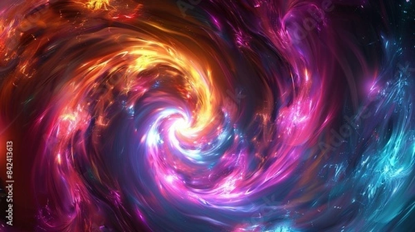 Fototapeta Colorful vortex energy, cosmic spiral waves, and multicolor swirl explosion, Abstract futuristic digital background wallpaper
