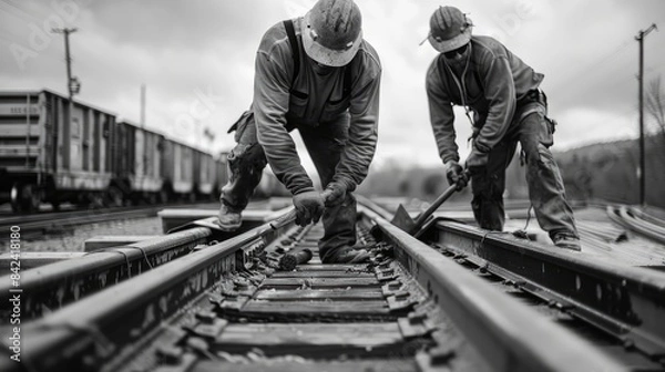 Fototapeta Workers Fixing Railroad Tracks