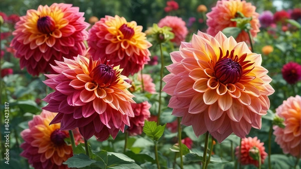 Fototapeta Dahlia Dynasty: Reigning Supreme in a Summer Garden Adorned with the Majestic Beauty of Dahlias, Generative AI