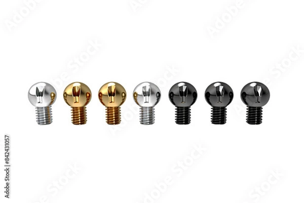 Fototapeta The Symphony of Metallic Twists: A Quartet of Industrial Knobs on White or PNG Transparent Background.