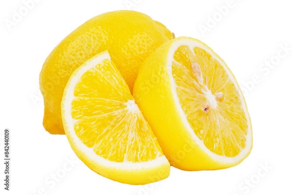 Fototapeta Whole lemon and some cuts cutout transparent 