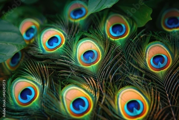 Fototapeta Background created from amazing colorful peacock feathers