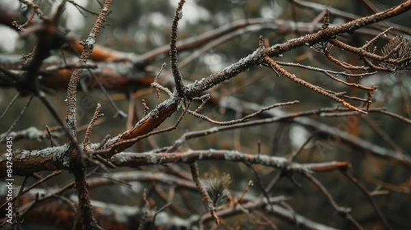 Obraz Brown withered branches with needles on a tree