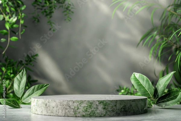 Fototapeta Round stone and plant product scene display table